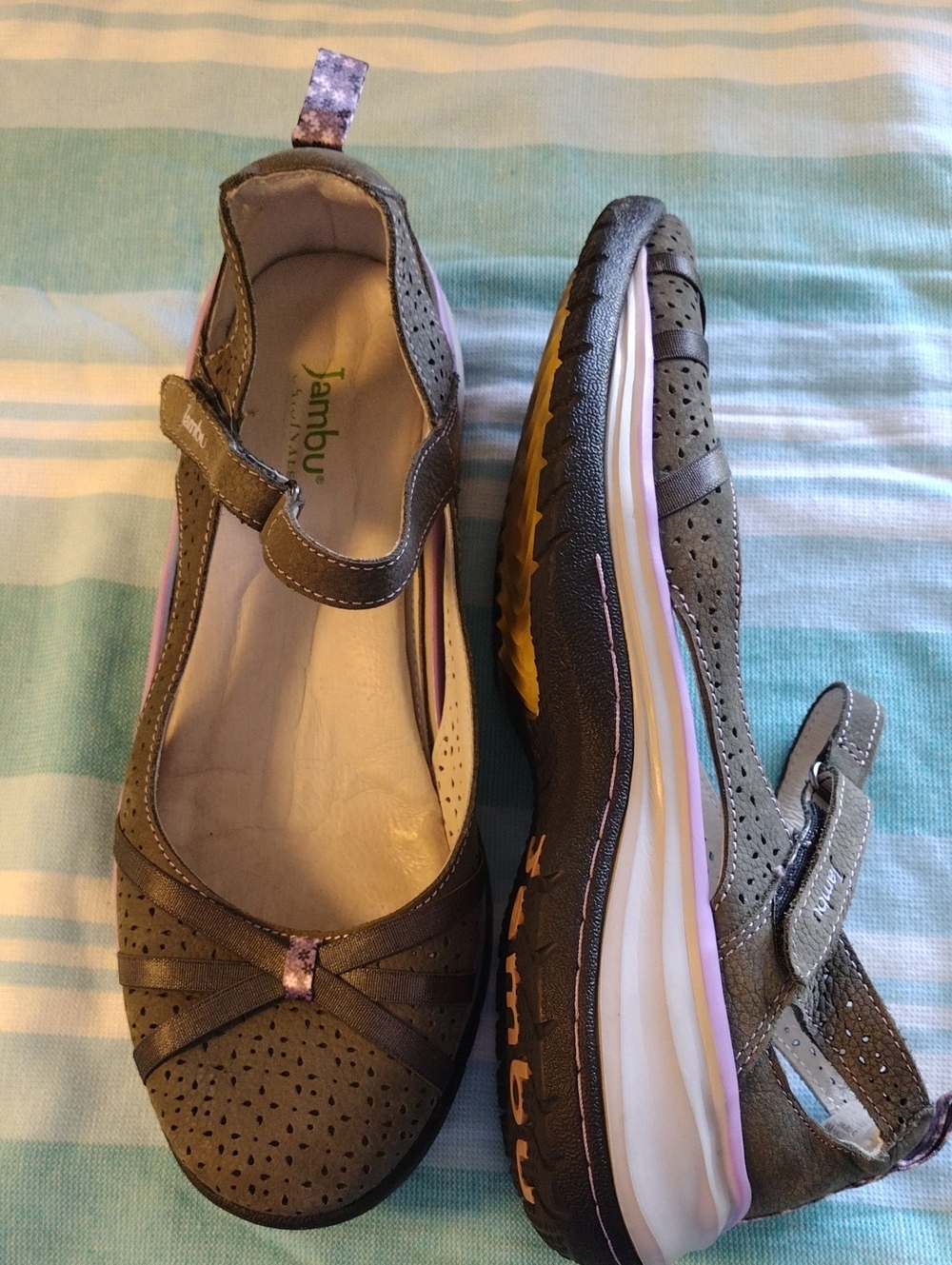 Jambu Rally Perforated Women’s Charcoal and Lavender Mary Jane Comfort Flats